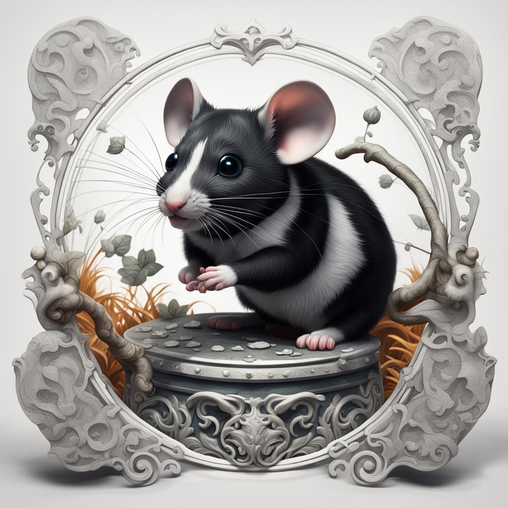 Adorable Black and White Mouse Matte Painting