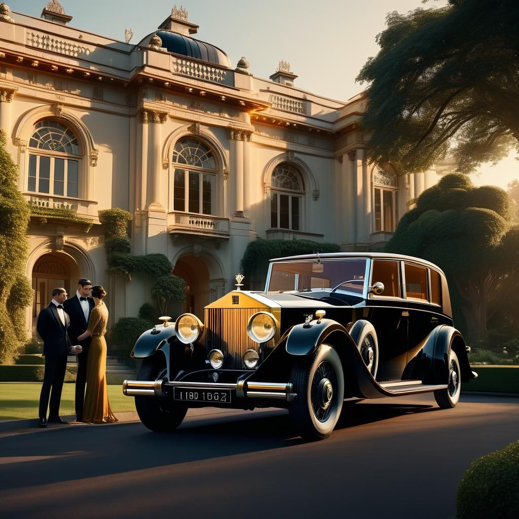1920s Rolls Royce at Art Deco Mansion