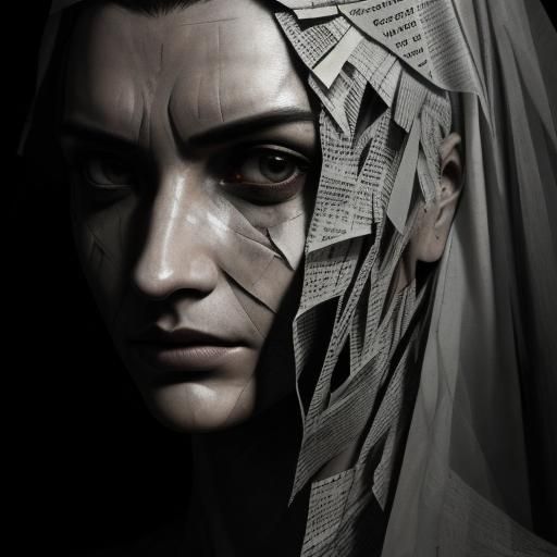 Surreal Unzipped Face Reveals Newspaper Skin