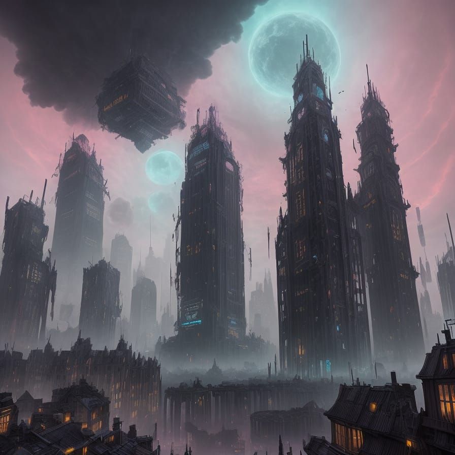 Futuristic City Island with Rooftop Parks and Pink Sea