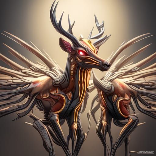 Biomechanical Cyberpunk Deer Battle: Hyperrealistic Fantasy ...