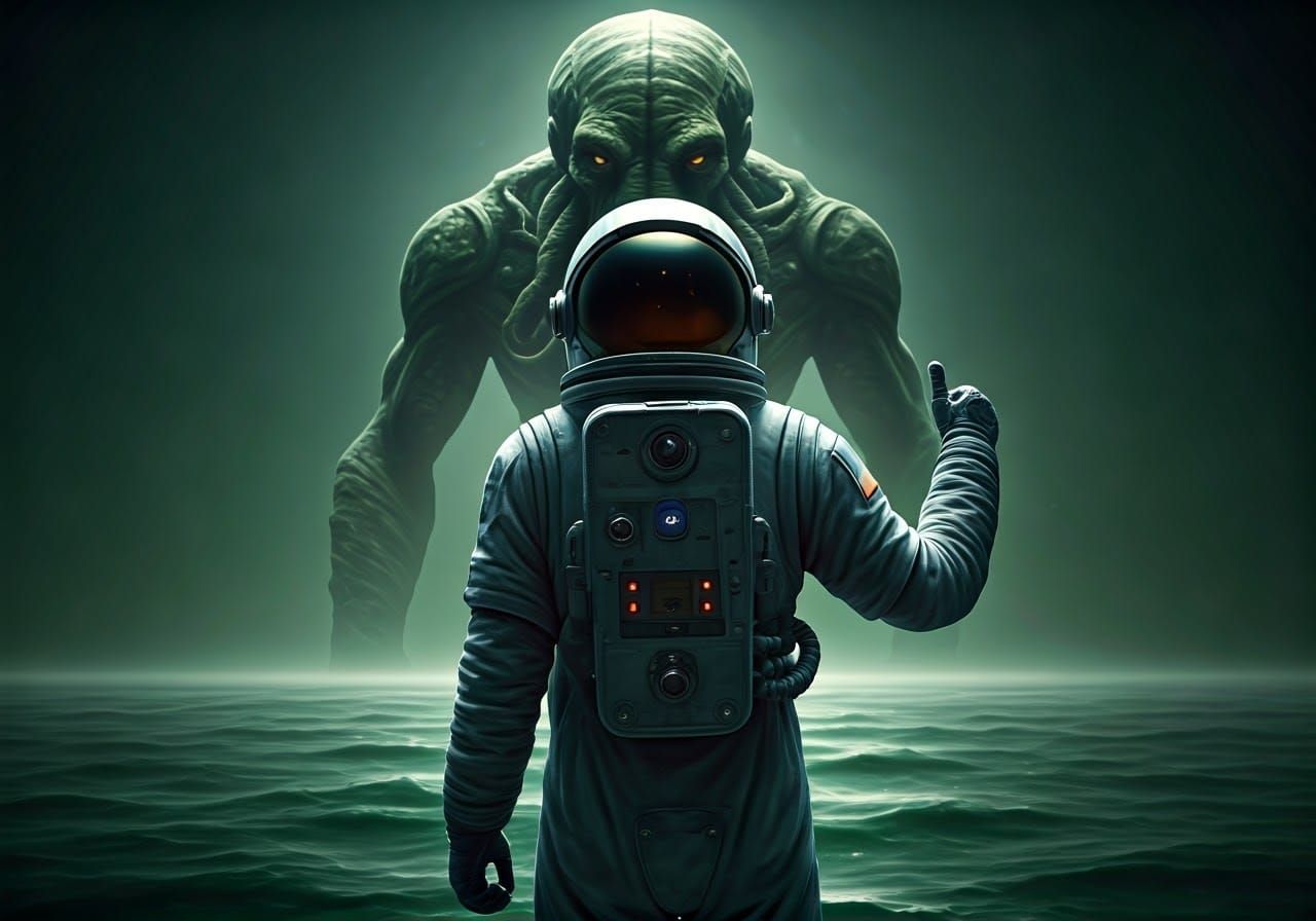 Astronaut Greets Cthulhu on Mysterious Green Isle