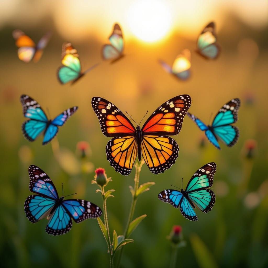 Stained Glass Butterflies in Meadow, Graffiti Art