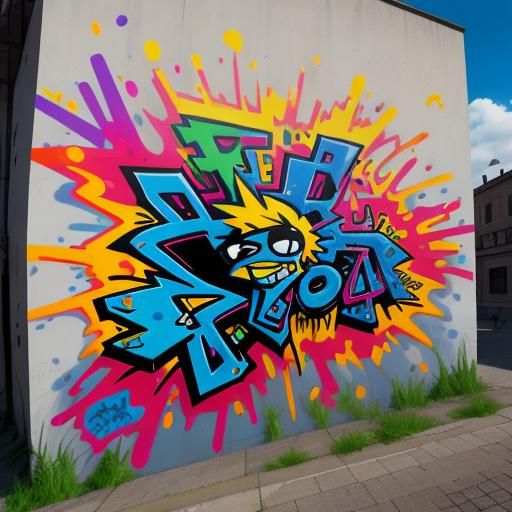 Vibrant Street Art Mural in Acrylic Graffiti Style
