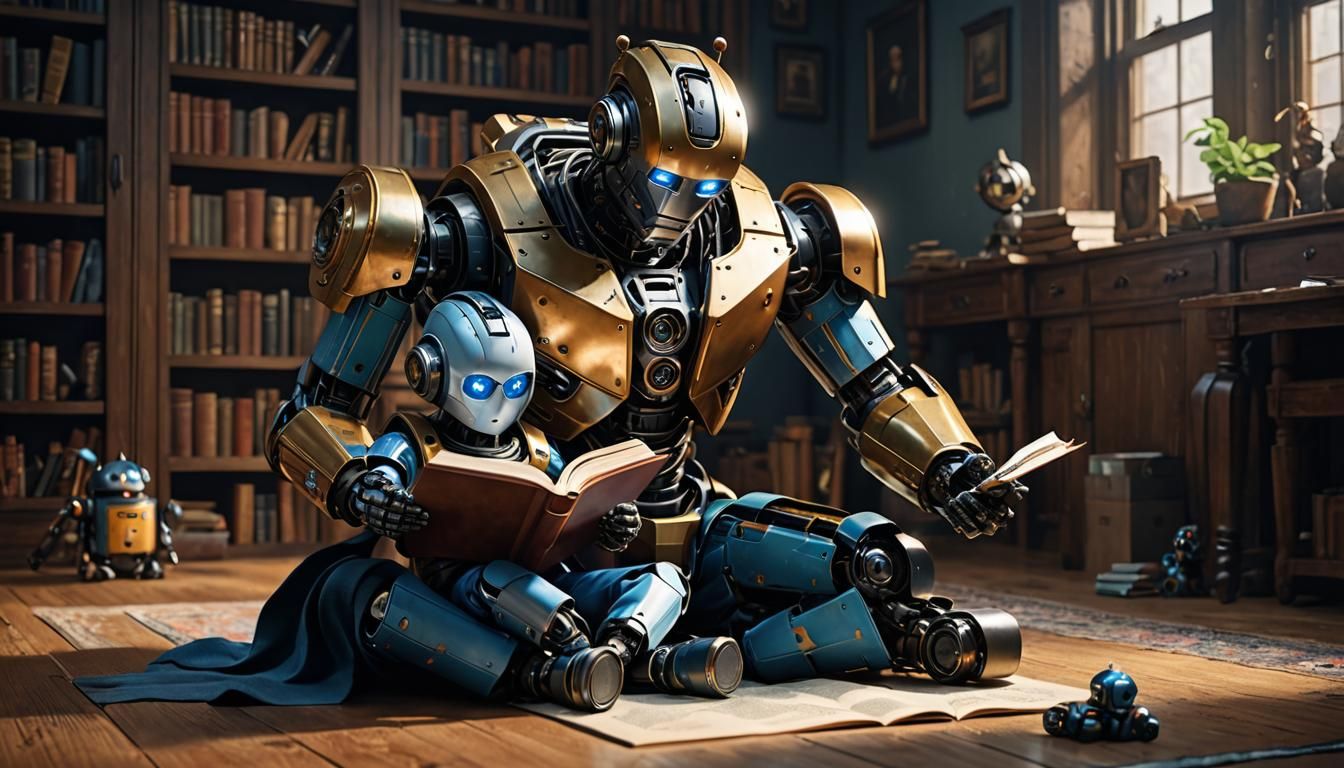 Robot Father Teaches Son To Read: Matte Painting