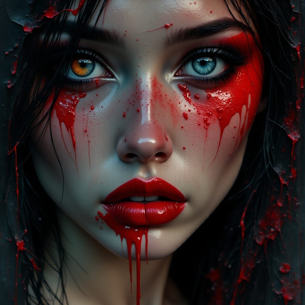 Dark Beauty with Crimson Drips as Detailed Matte Painting