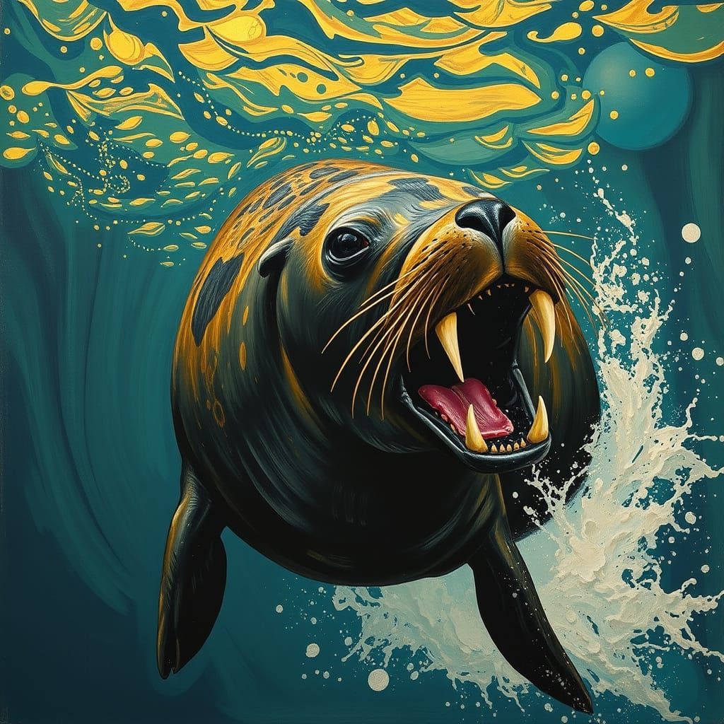 Expressive Sea Lion Emerges from a Dazzling, Byzantine Mosai...