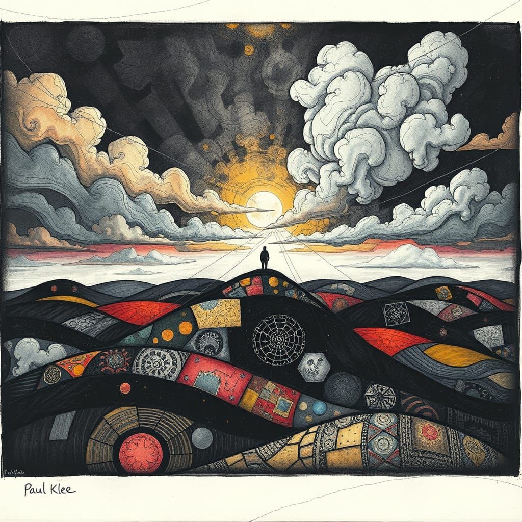 Surreal Paul Klee-Inspired Landscape with Celestial Patterns...