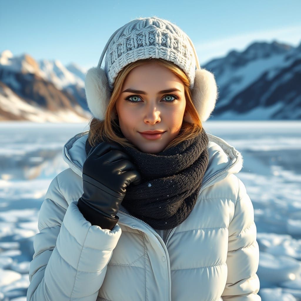 Seductive Winter Explorer in Majestic Mountainscape