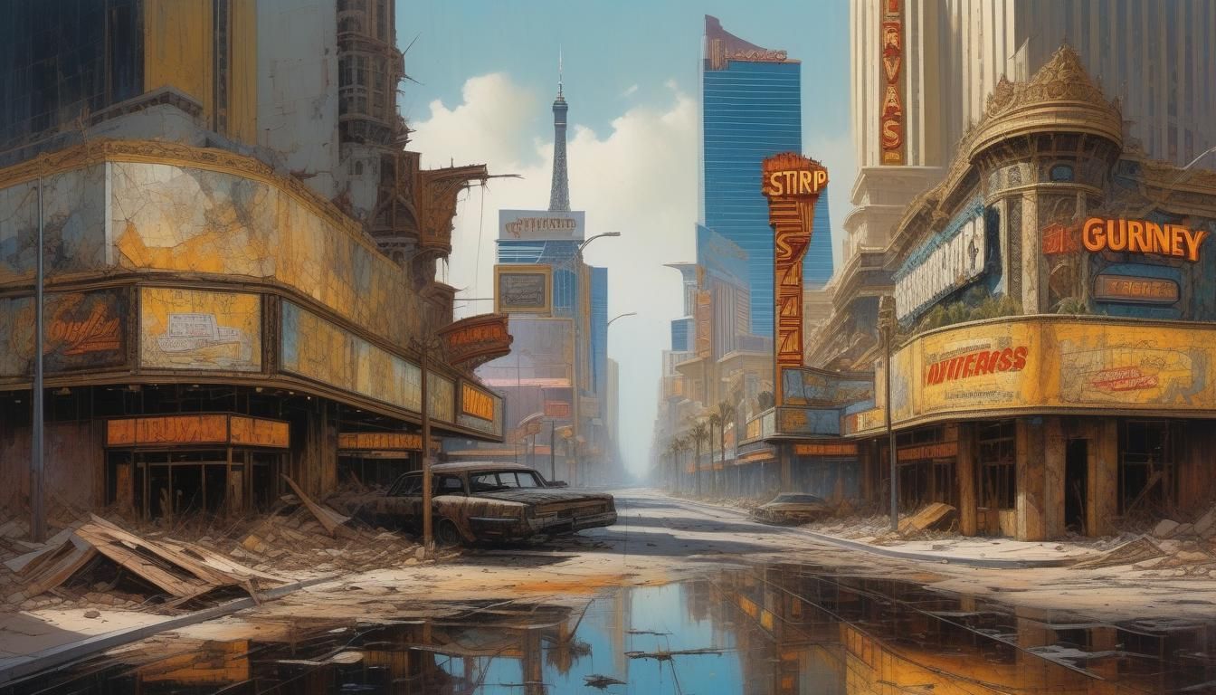 Abandoned Las Vegas Strip in Post-Apocalyptic Comic Art