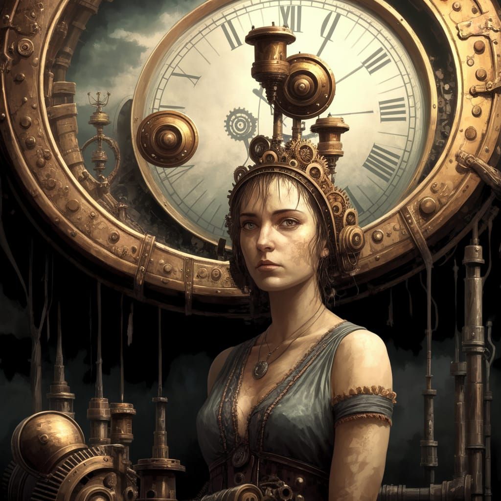 Surreal Steampunk Engine in Rich Hues and Industrial Decay