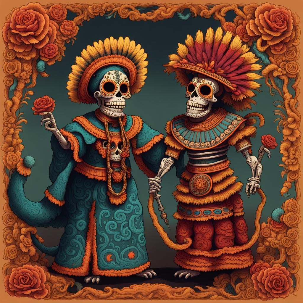 Tezcatlipoca and Quetzalcoatl Celebrate Día de los Muertos