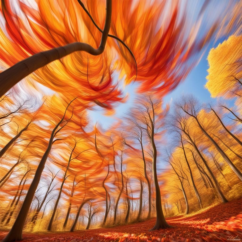 Picturesque Autumn Landscape with Dancing Leaves
