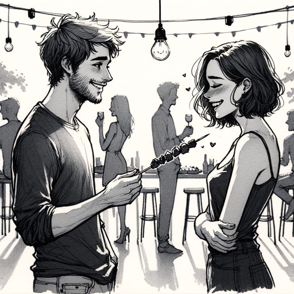 Diary Style Illustration of Couple's Playful Moment