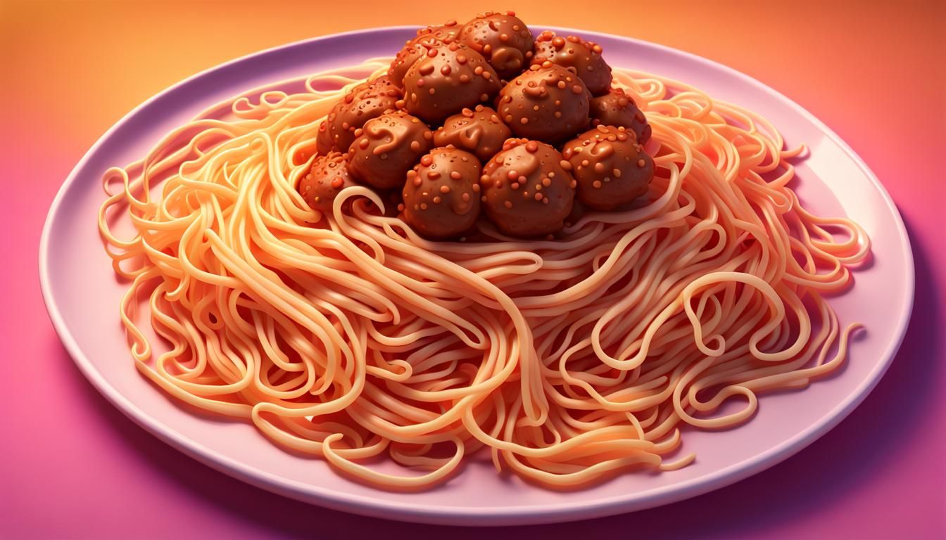 Cartoon Flying Spaghetti Monster on Holy Plate