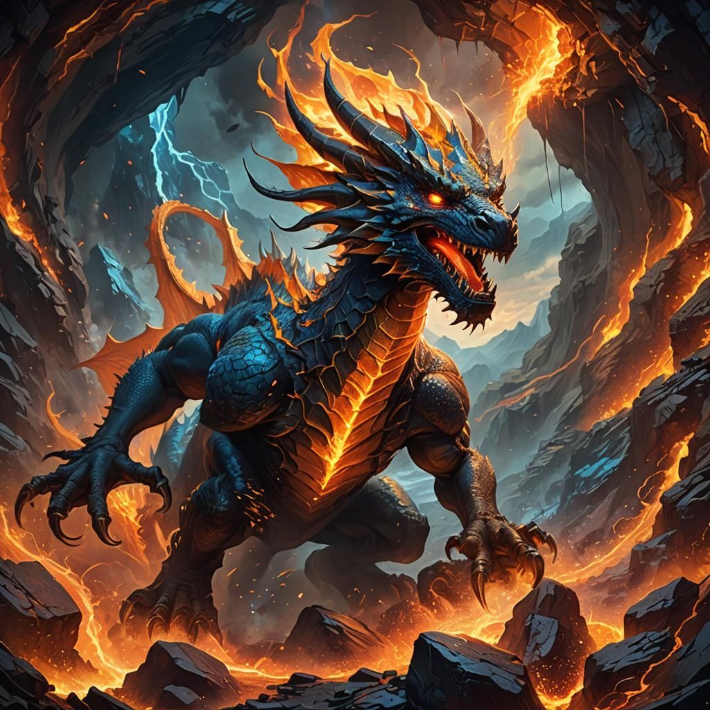 Dragon Bursts Through Mountains in Epic Fantasy Art