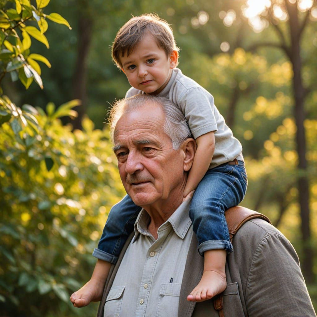 Grandfather Cherishes Little Boy in Warm Outdoor Setting