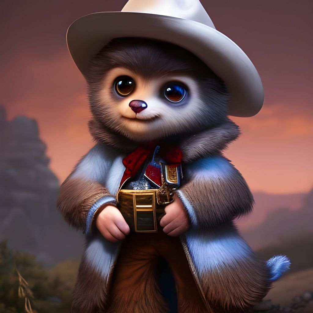 Cute Gunslinger in Teacup: Digital Art by Rutkowski