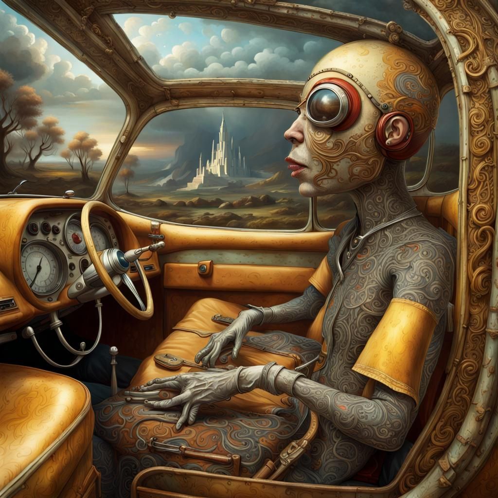 Magical Racing Cars in Surreal Biologic Landscape