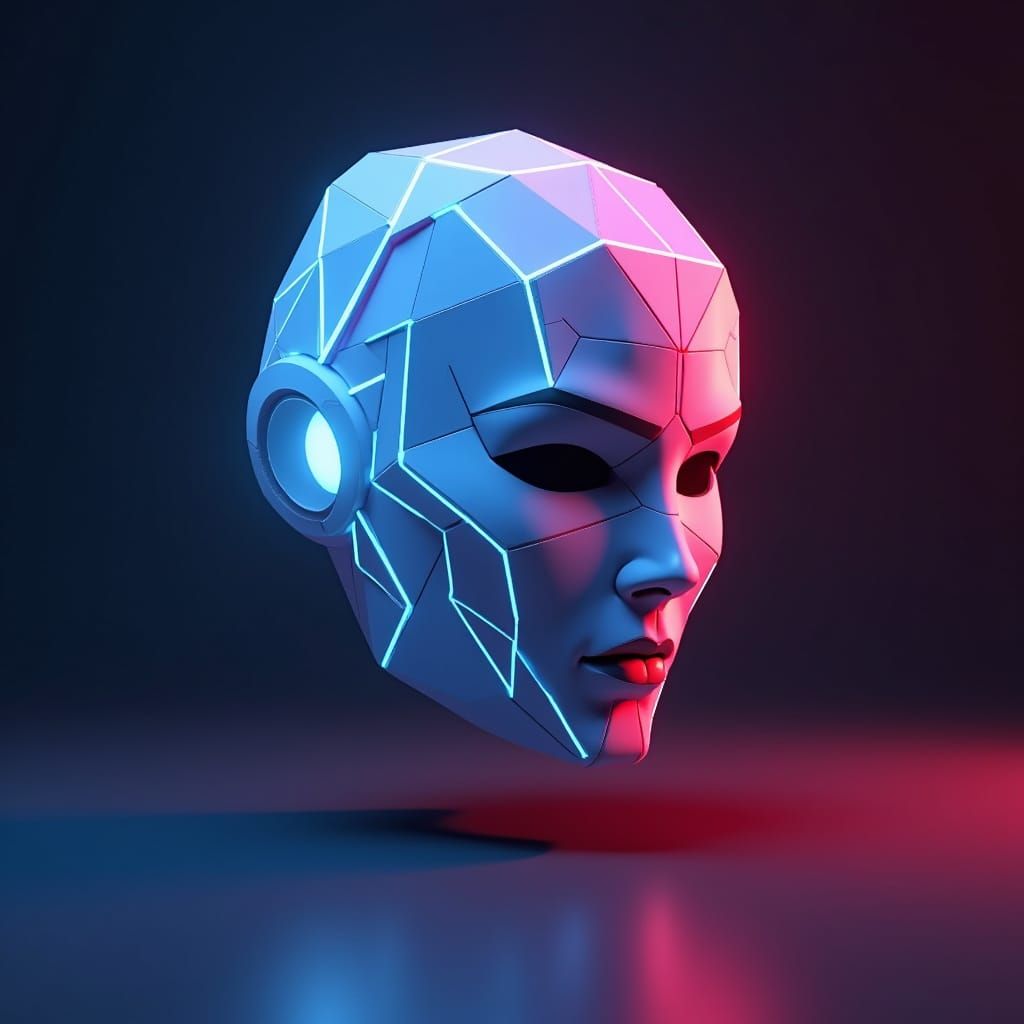 Futuristic Neon Geometric Mask in Cyberpunk Style