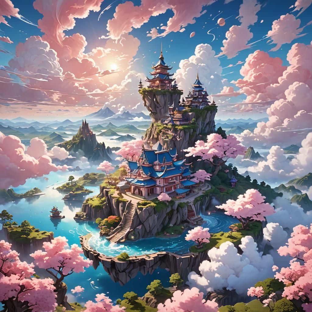 Magical Floating Island: Anime-Inspired 3D Art