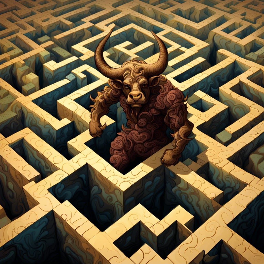 Sinister Minotaur in Maze, Abstract Fractal Art