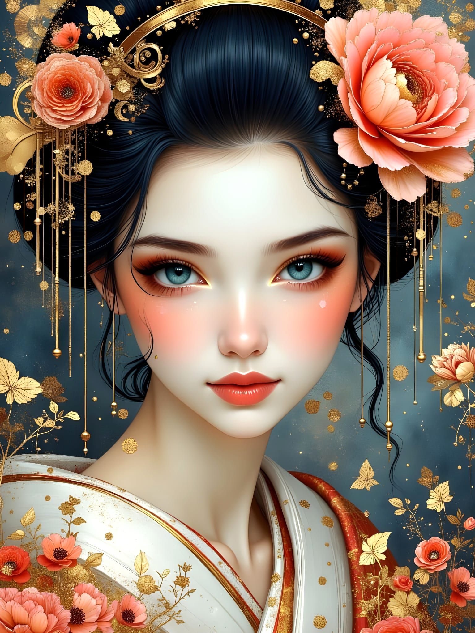 Abstract Surreal Geisha Portrait in Klimt Style