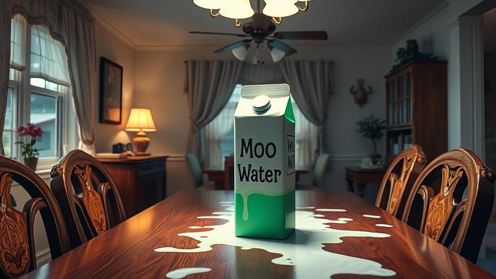 Alien Cow Milk Carton in Suburban Dining Room