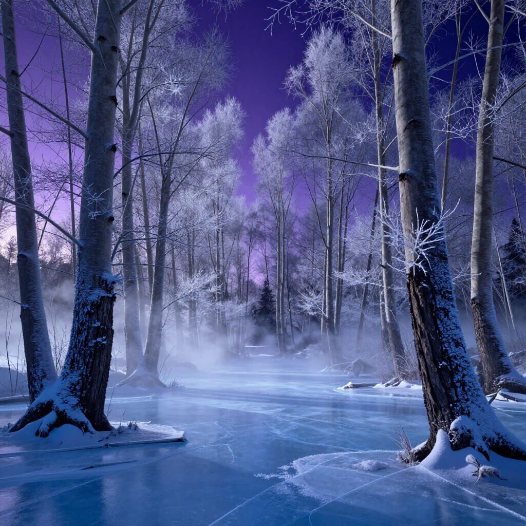 Cinematic Icy Pond Mist Digital Matte Painting
