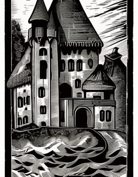 Sinister Romanticism: Abandoned Castle Woodcut