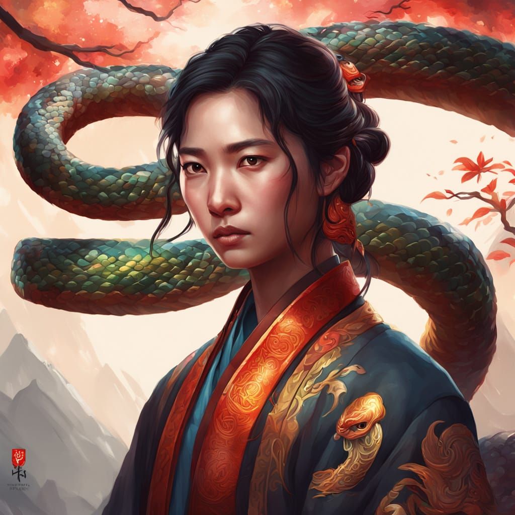 Hyperreal Snake Portrait in Oil Painting with Brush Strokes ...