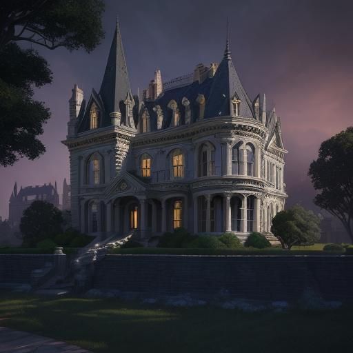 Gothic White House with Gargoyles in Ethereal Light