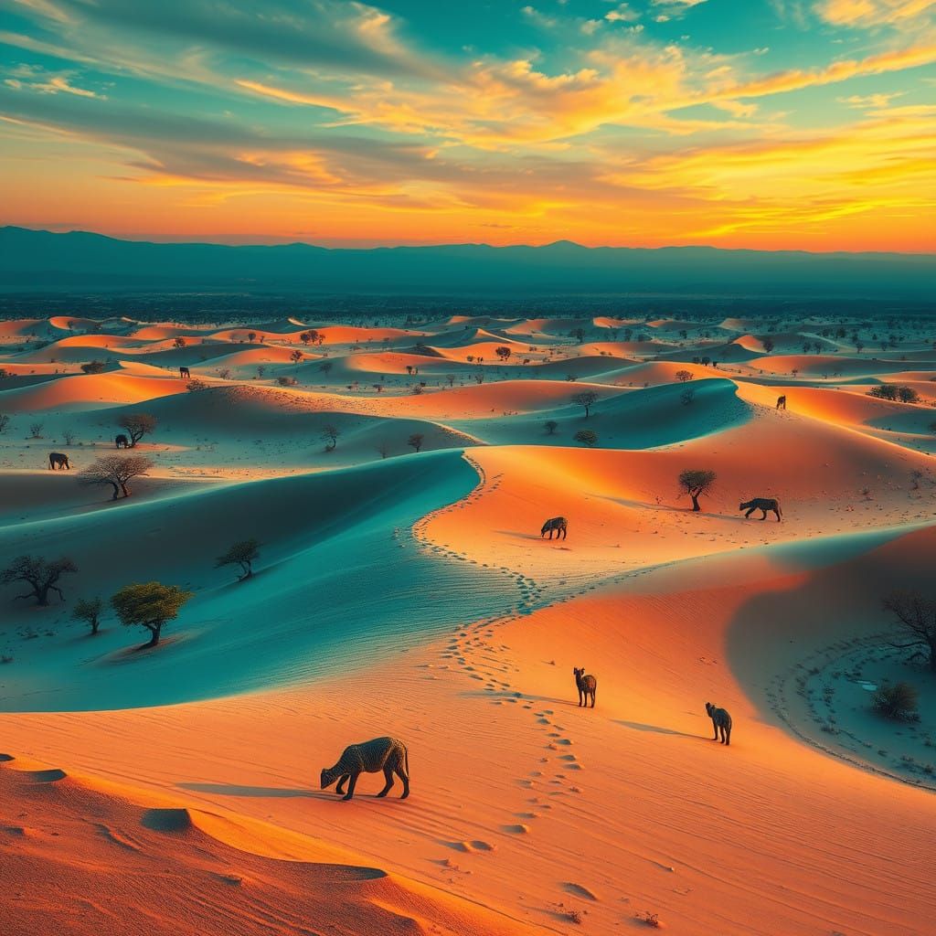 Surreal Kalahari Desert Landscape in Meticulous Matte Painti...