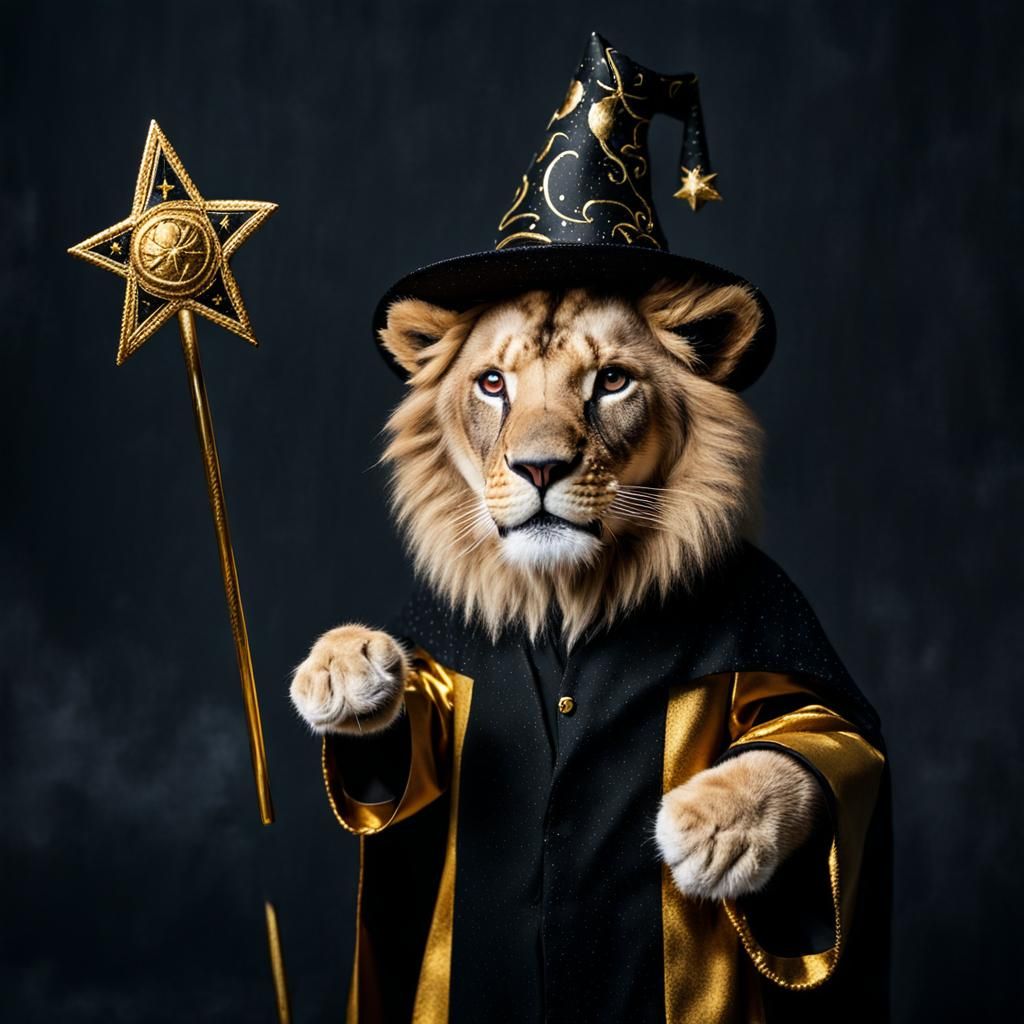 Adorable Lion Wizard with Magic Wand