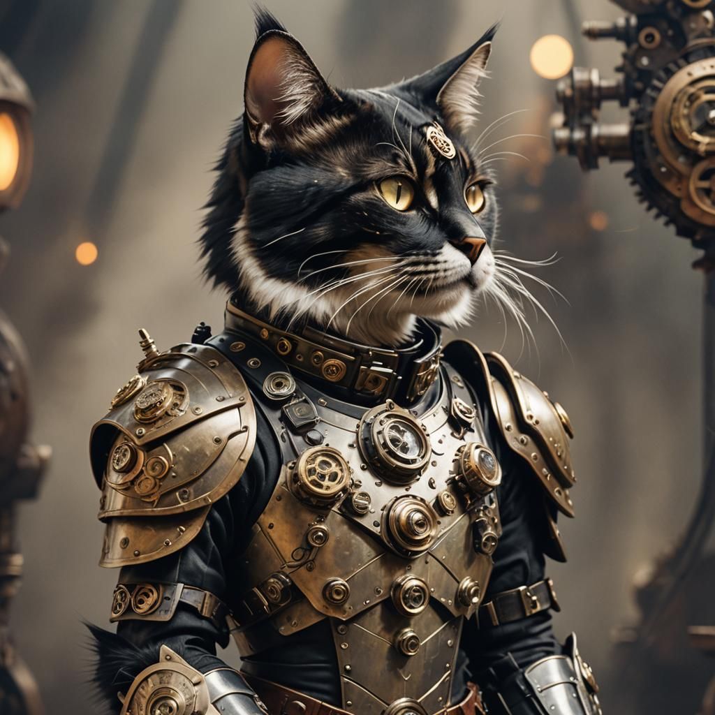 Steampunk Warrior Cat in Detailed 3D Armor