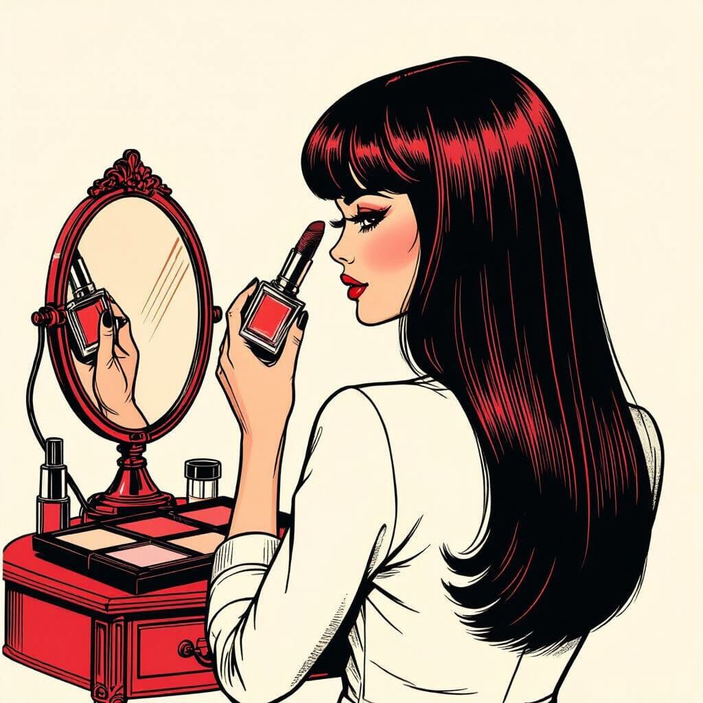 Retro Comic Girl Curling Bangs in Pop Art Style