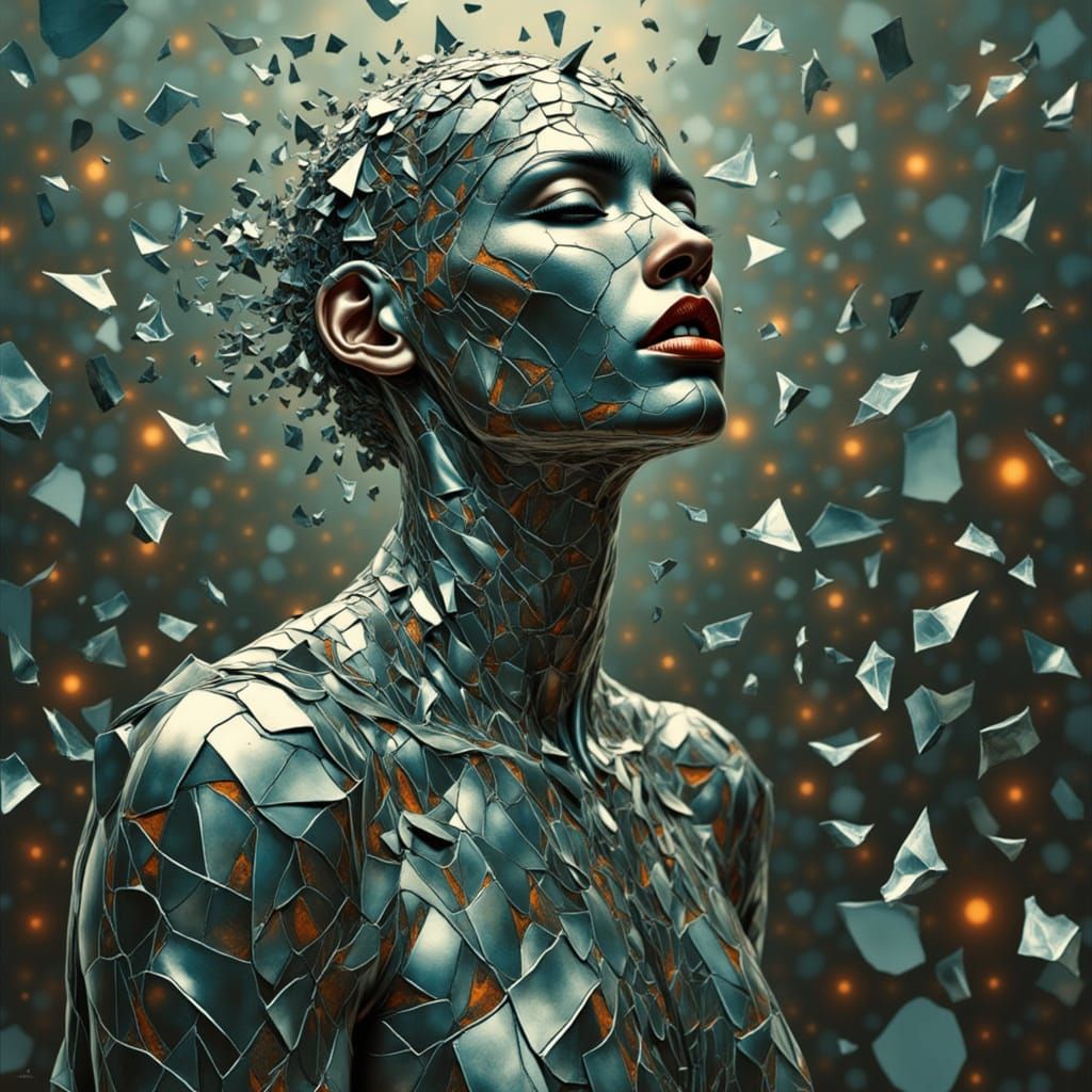 Shattered Mirror Person in Surreal Digital Art