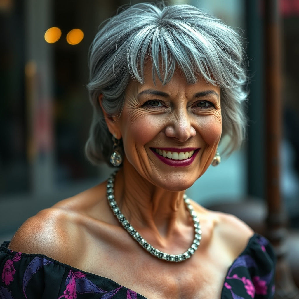 Smiling Mature Woman Portrait in Art Nouveau Style