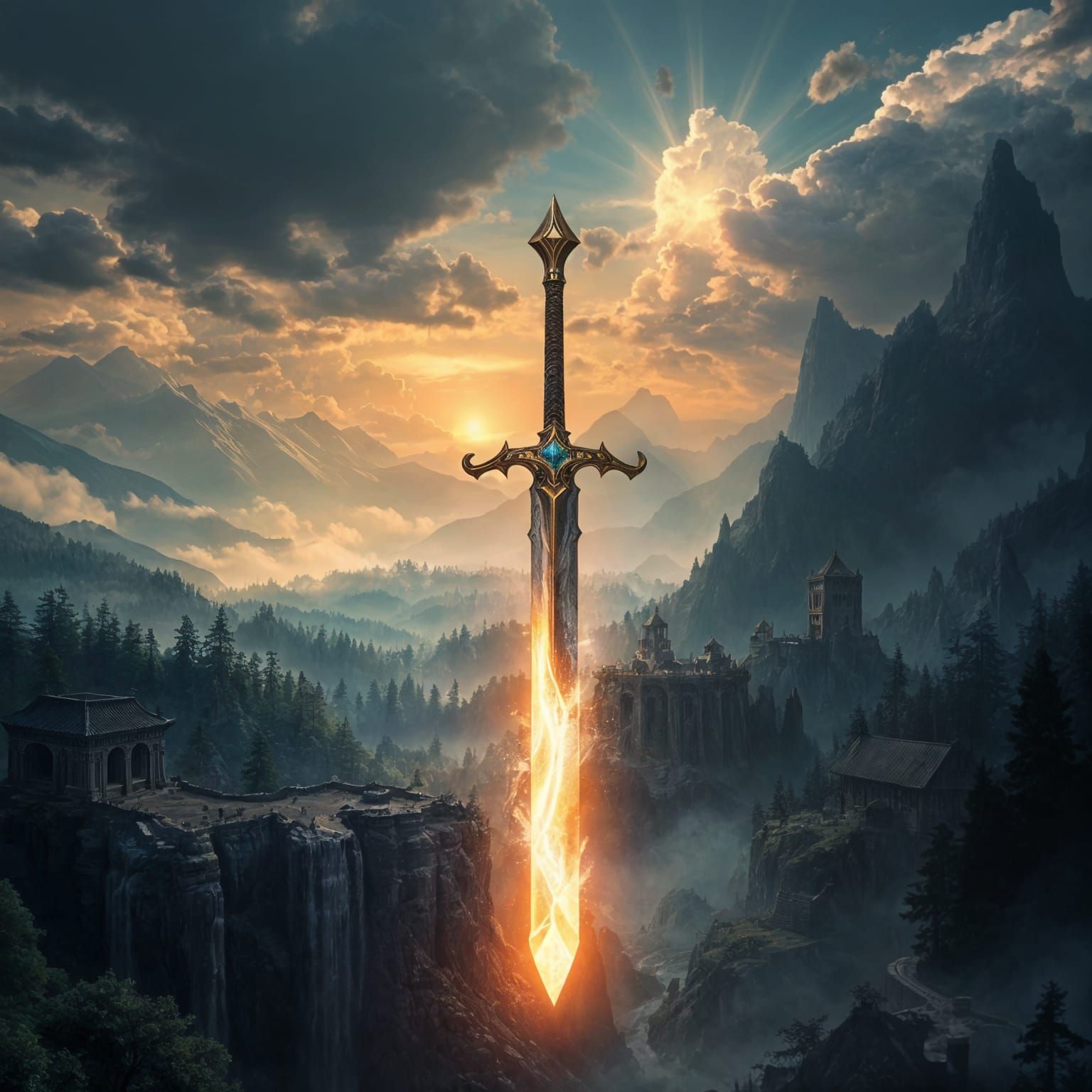 Legendary Sword in a Dramatic Fantasy Landscape