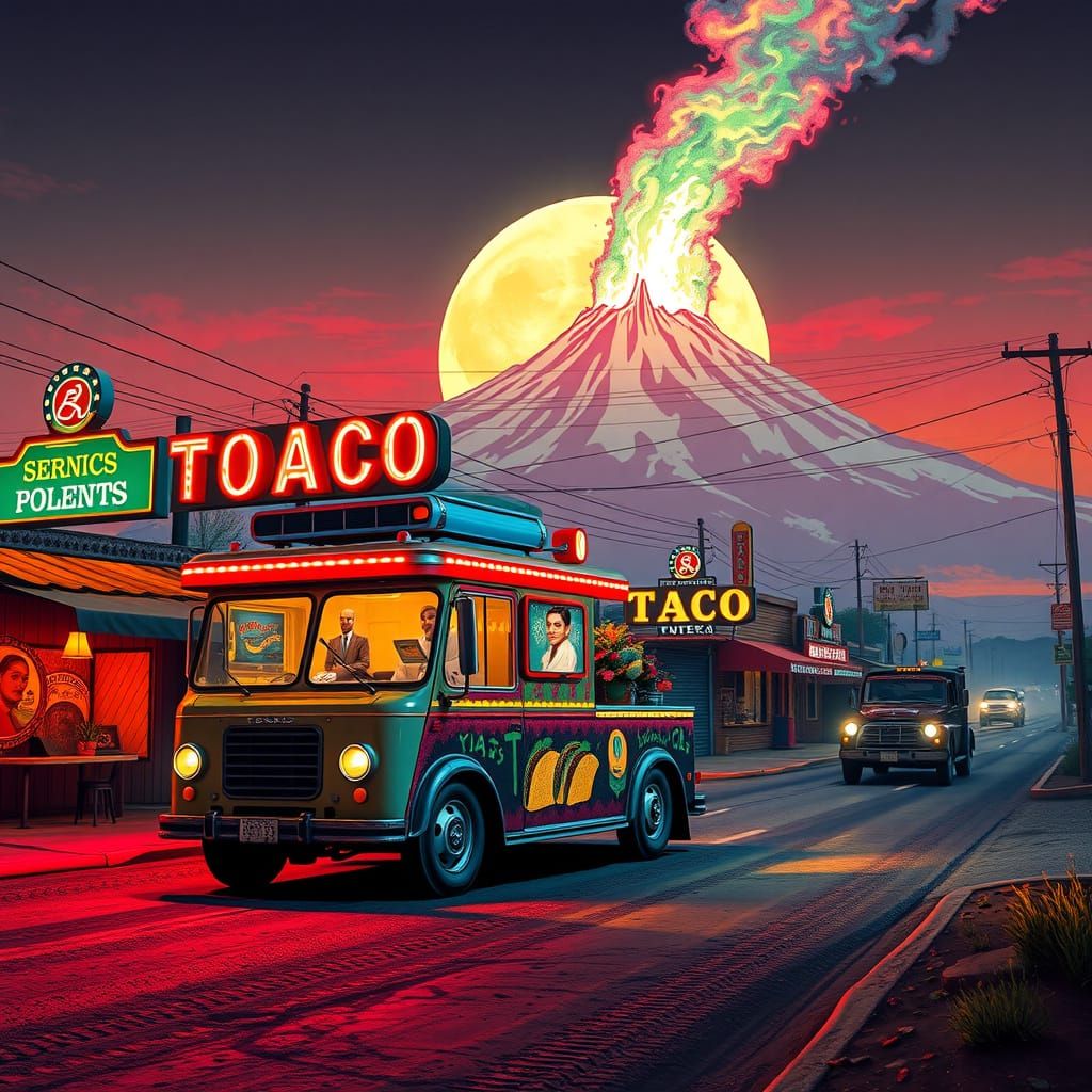Mexican Steampunk Taco Truck in Pop Art Style