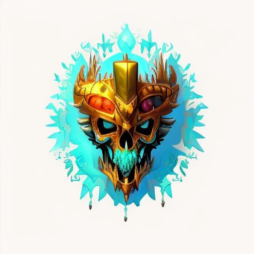 Sapphire Jaguar Skull with Golden Halo in Hyperrealism