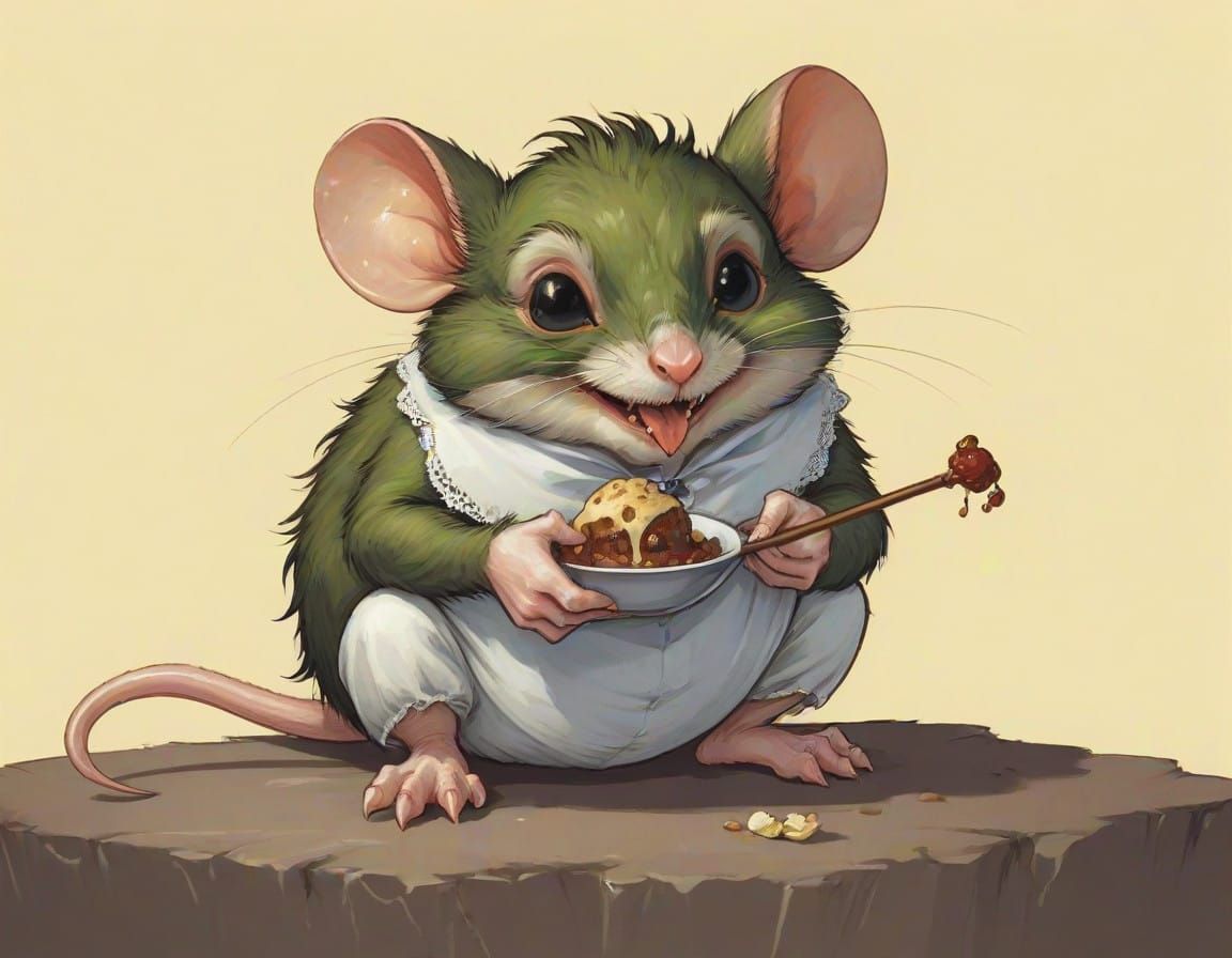 Goblin Delight: Whimsical Illustration of a Goblin and Mice