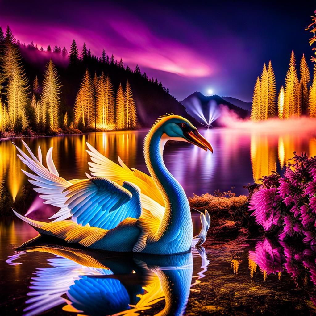 Enchanted Swan in Hyperrealistic 3D with Luminous Mist