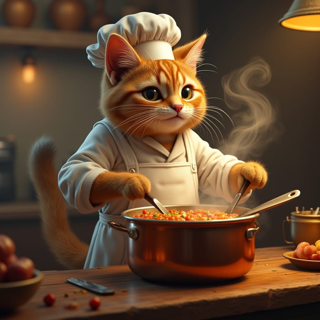 Feline Chef Masterpiece in Rustic French Bistro Style
