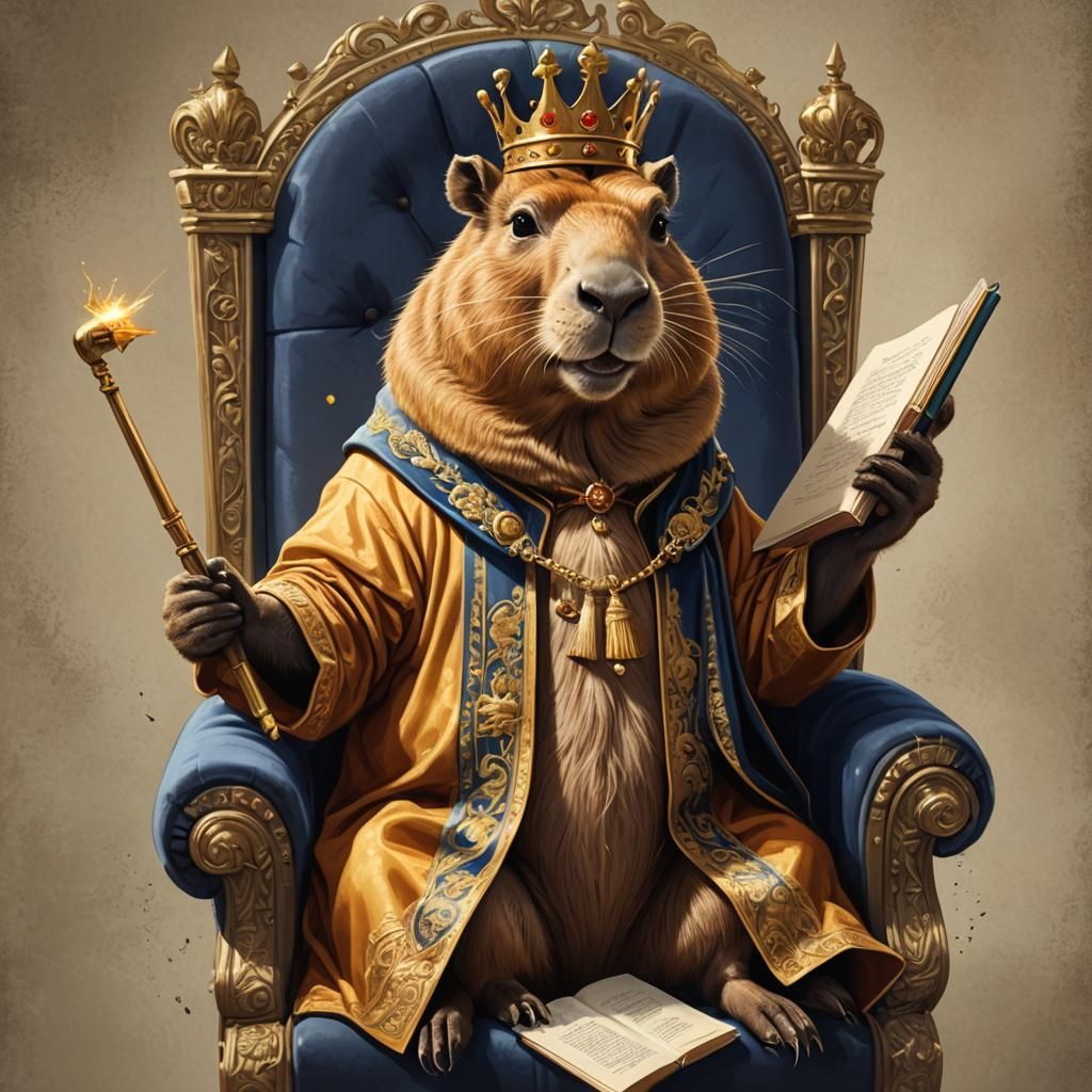 Capybara King Caricature in Royal Portrait, Digital Art