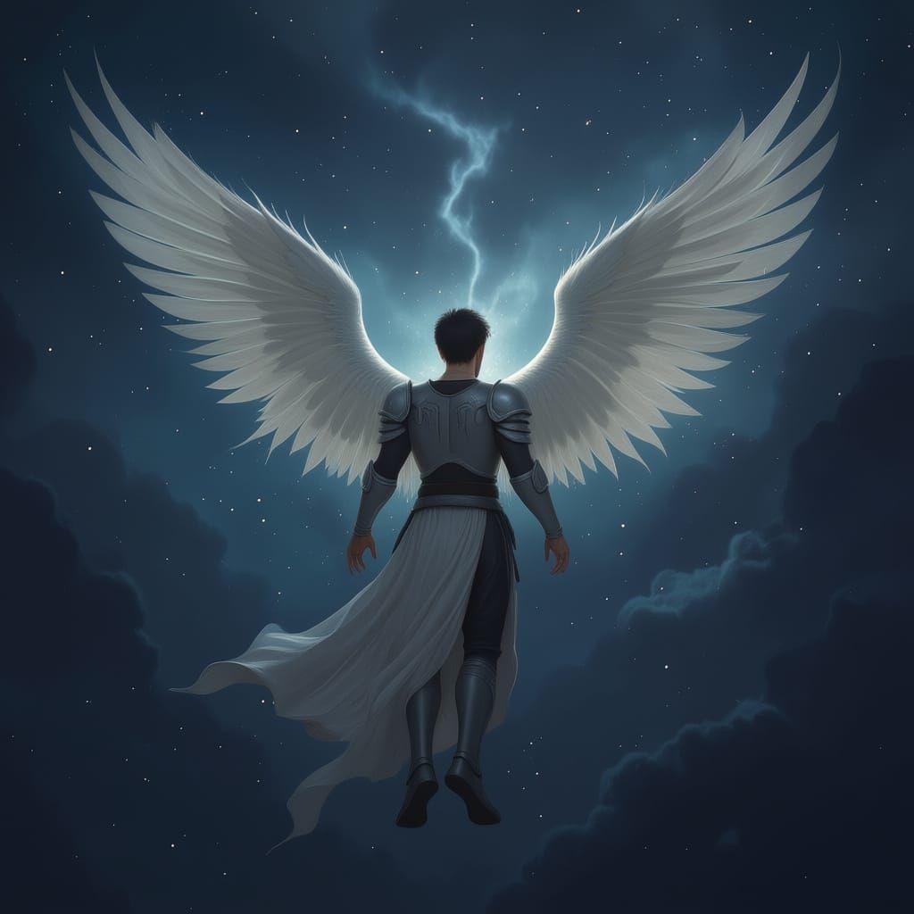 Angelic Son Guardian of the Cosmos in Fiery Wings