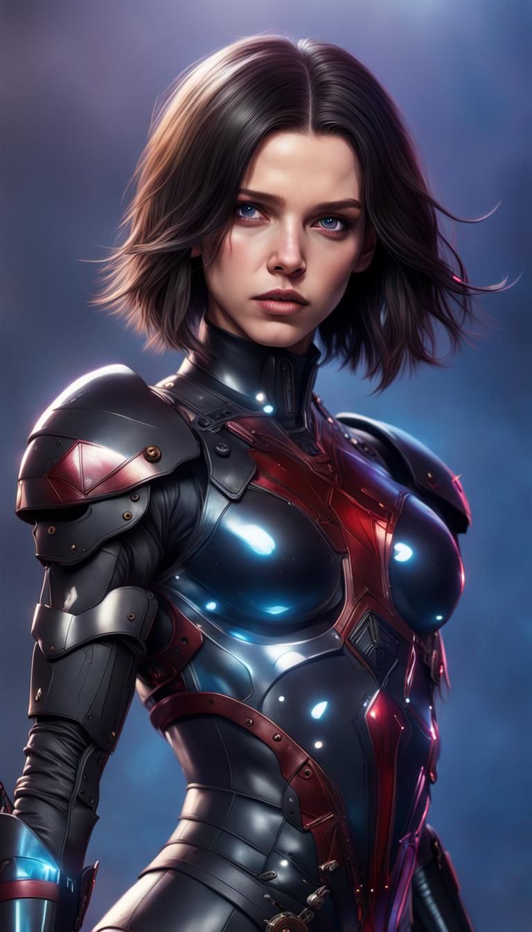 Cyborg Warrior Alita: Battle Angel Portrait in Digital Art S...