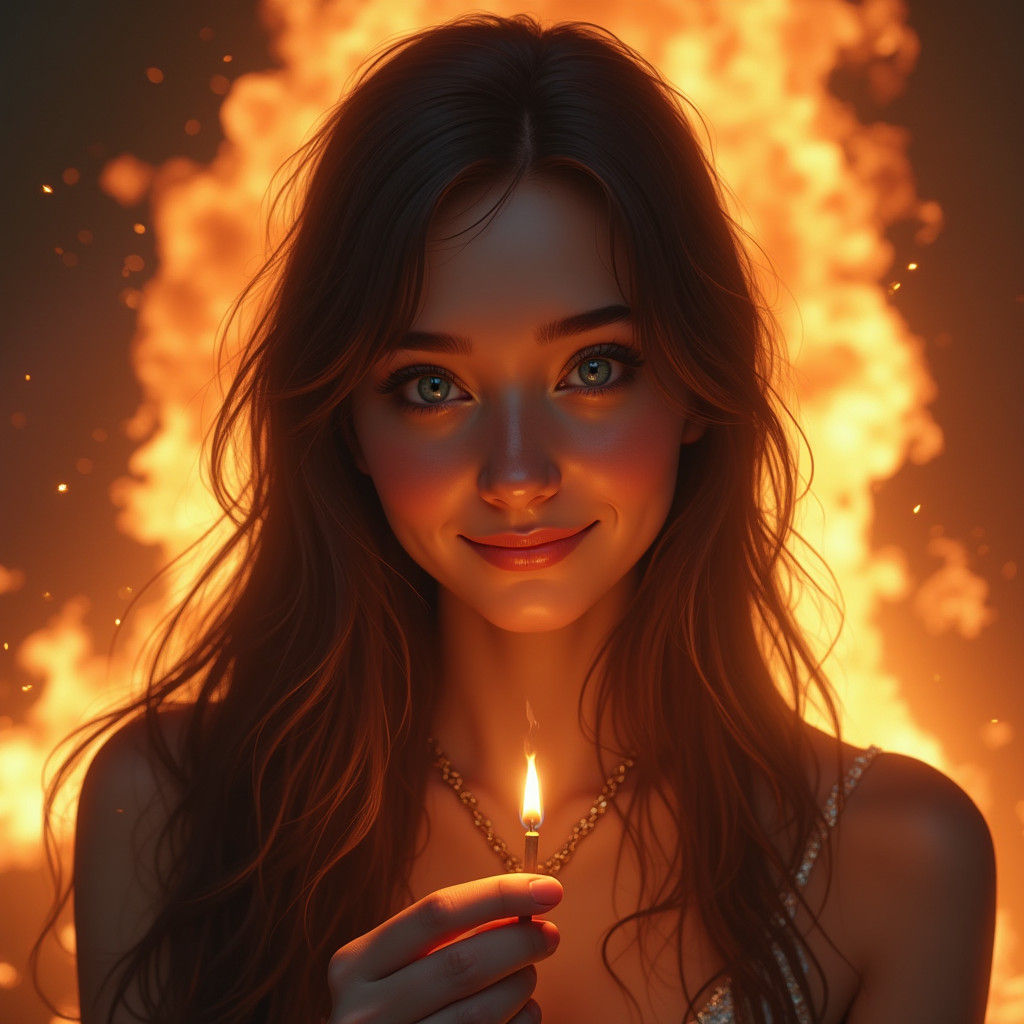 Woman with Match in Matte Painting Inferno