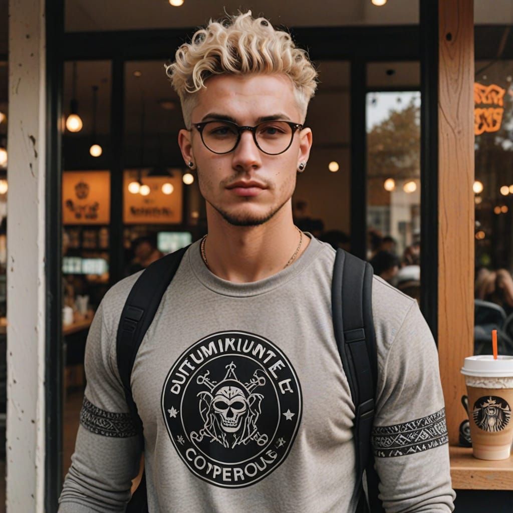 Handsome Young Man with Tribal Tattoos and Trendy Outfit