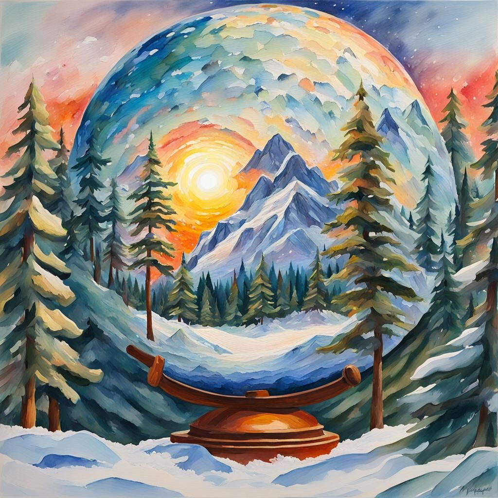 Summer Globe Surrounded by Winter, in Gouache Style